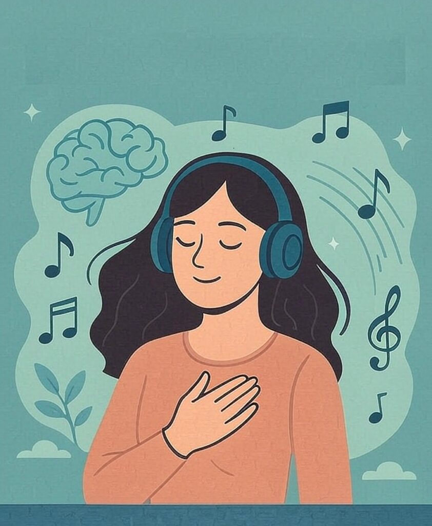 Relaxing music concept with peaceful sound waves illustration